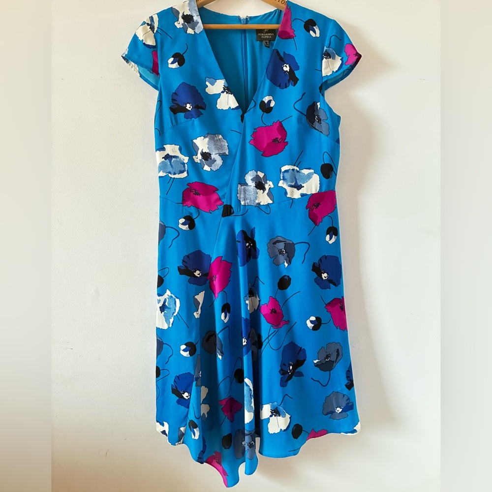 Adrianna Papell Blue Floral Poppy Dress - Size 10